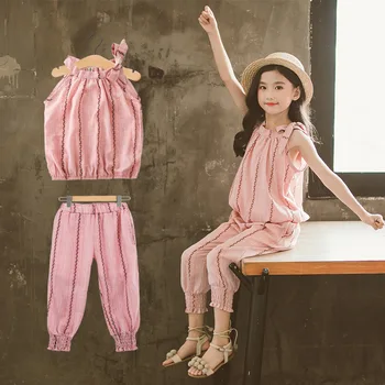 

Fashion Girls Suit Stripe Tops + pants 2 Pieces The Strapless Set Kids Bowknot 3 4 5 6 7 8 10 12 Year pants Girls Clothing Set