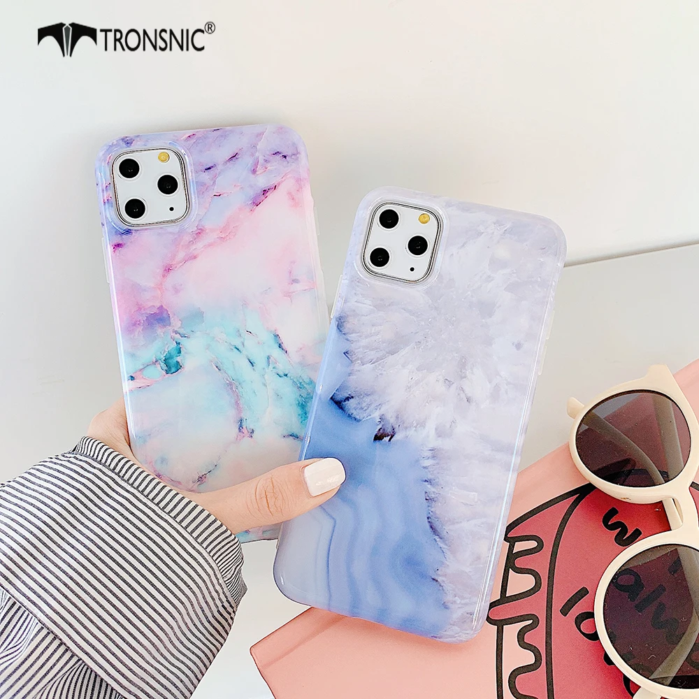 Мраморный текстурный чехол для телефона iPhone 11 Pro Max XR X XS MAX мягкие матовые синие