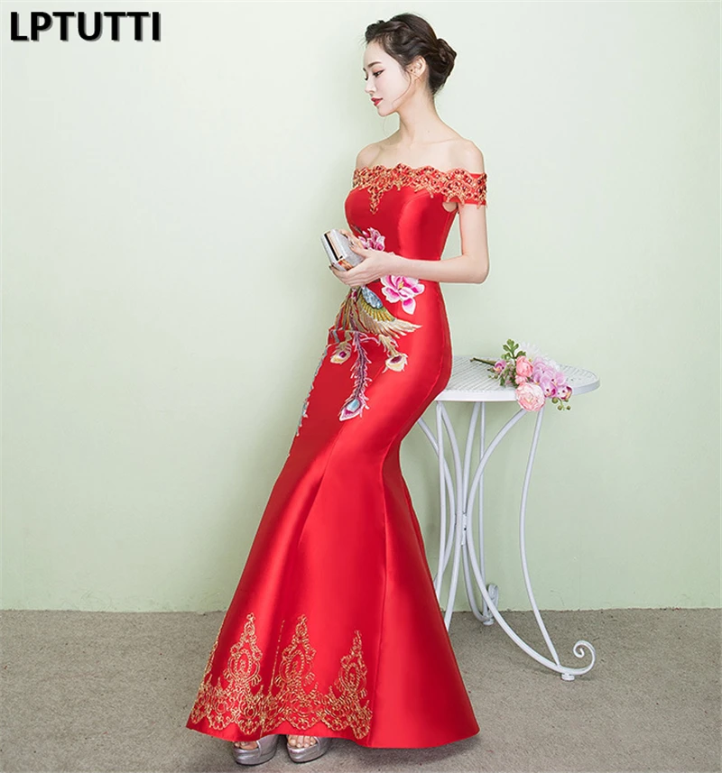 LPTUTTI вышивка cheongsam новый для женщин Элегантный Дата Церемония вечернее платье для выпускного вечера Формальные торжественные мероприятия