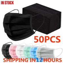 50 máscaras descartáveis dos pces máscaras faciais não tecidas filtro da dobra de 3 camadas anti poeira respirável adulto boca máscara earloops máscaras em estoque