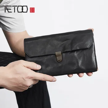 

AETOO Men's soft leather handbags, leather flap clutches, vegetable tanned leather large-capacity retro leather bags