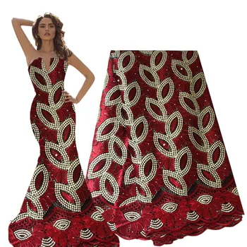 

Ourwin Cheap Wholesale Lace Fabric High Quality 2020 French Net Lace Tulle Fabrics Embroidered Beads Wine Nigerian Lace Fabric