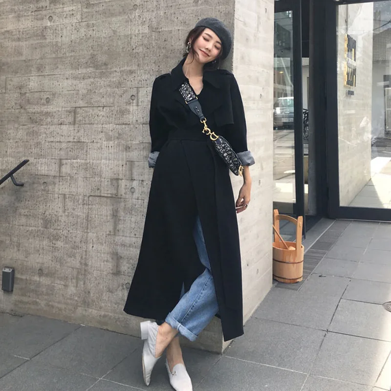 

2019 Elegant women casual long trench coat plus size spring autumn female long jacket coat chic lady outerwear black Khaki