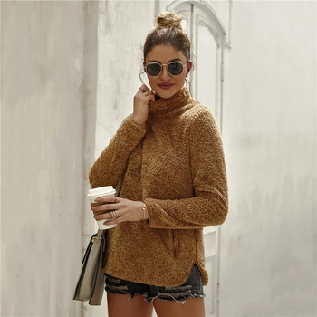 

Women Autumn Winter Ladies Top Loose Long Sleeve Pullover Hoodies Elegant Turtleneck Warm Sweatshirt Outerwear Plain Streetwear