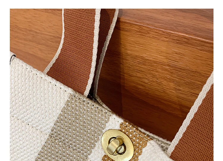 Fashion Striped Canvas Women Shoulder Bag Big Capacity Shopper Bags For Women Casual Wide Strap Handbag Women's Bag Commute Tote