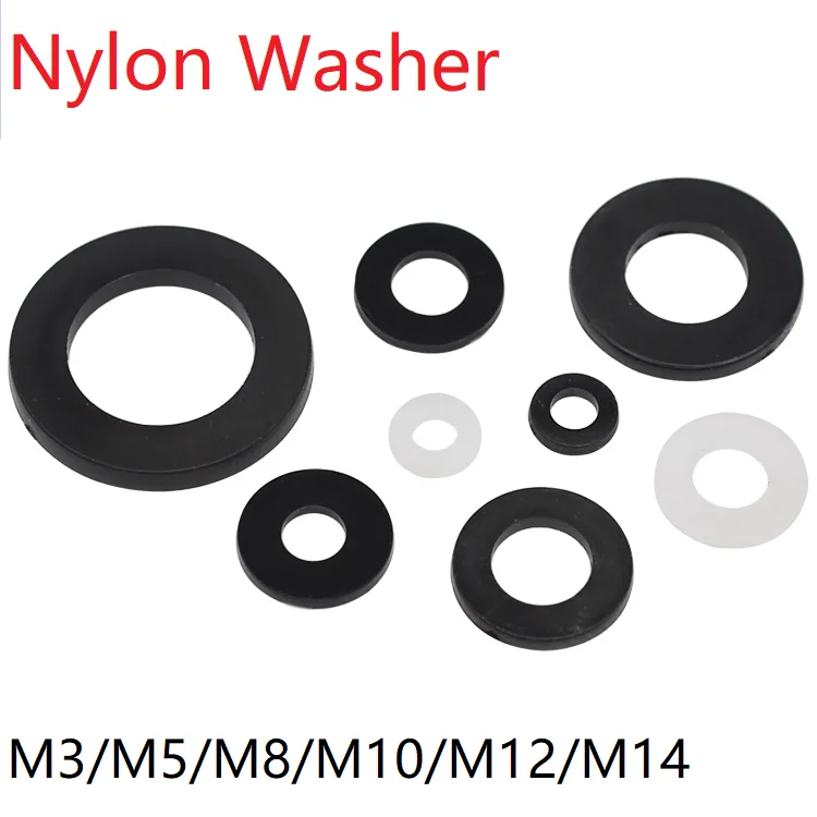 50pcs Nylon Washer M3 M5 M8 M10 M12 M14 Plastic Seals Spacer Plated Flat PA66 Insulation Plain Round O Ring Gasket White Black |