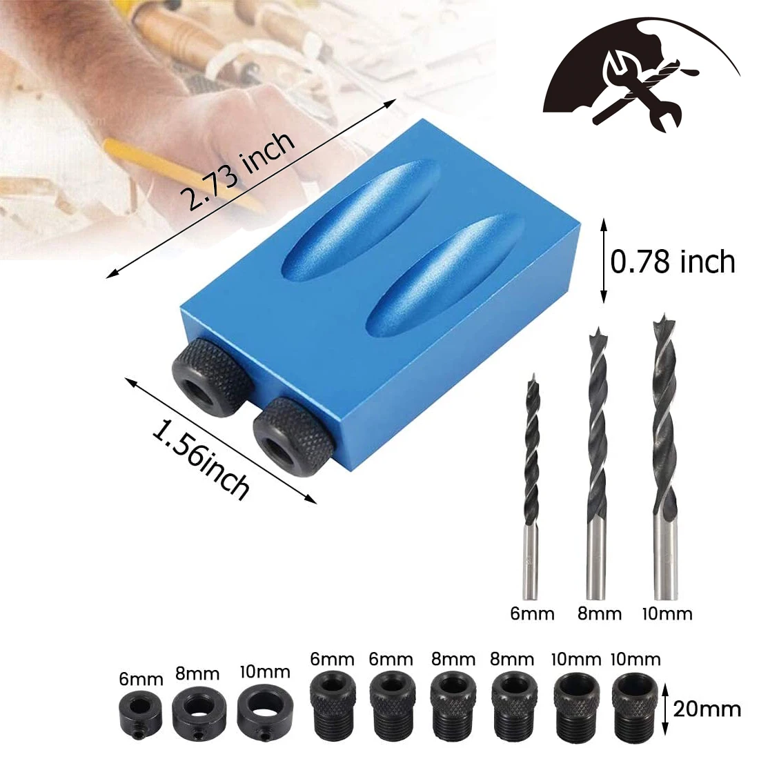 

14pcs Oblique Hole Locator Drill Bit Woodworking Pocket Hole Jig Kit Angle Drill Guide Set Hole Puncher DIY Carpentry Tool