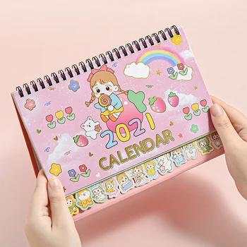 

2021 Cartoon Girl Desk Calendar Table Timetable Planner 2020.08-2021.12