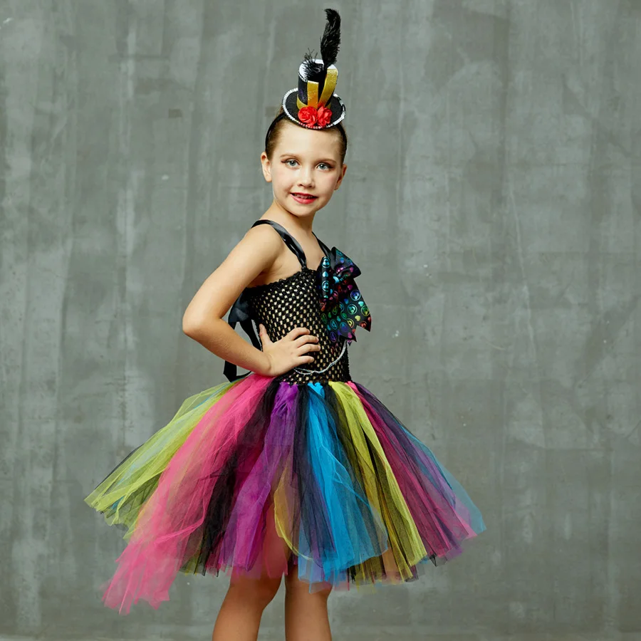Colorful Mad Hatter Inspired Girls Tutu Dress with Headband Alice Wonderland Halloween Costume Children Carnival Party Dress (16)