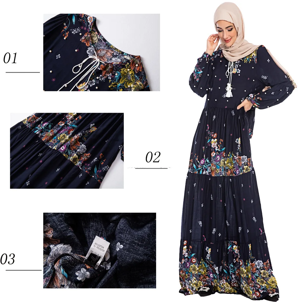 Элегантные мусульманский цветочный принт Абаи Maxi Dress Vestidos с длинными халаты кимоно Рамадан ИД Исламской сайт Tesettur Elbise ноги Услуги