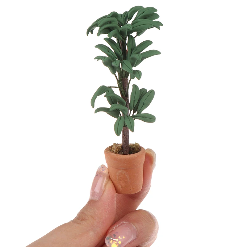DIY 1:12 Кукольный домик Миниатюрный горшечный горшок с зелеными листьями садовое украшение кукольный домик коллекция детские игрушки