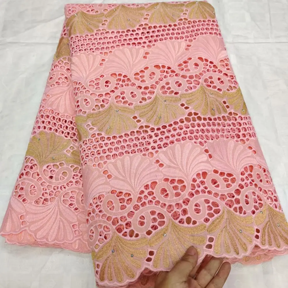 

2019 Latest Swiss Voile Lace In Switzerland Pink African Punching Lace Fabric With Stones For Men Women Dress Party