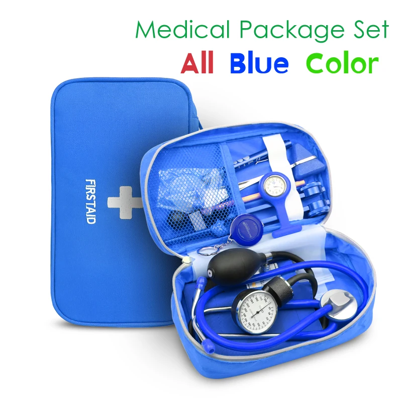 Classic Blue Medical Kits Health Bag Pouch Set with Stethoscope
