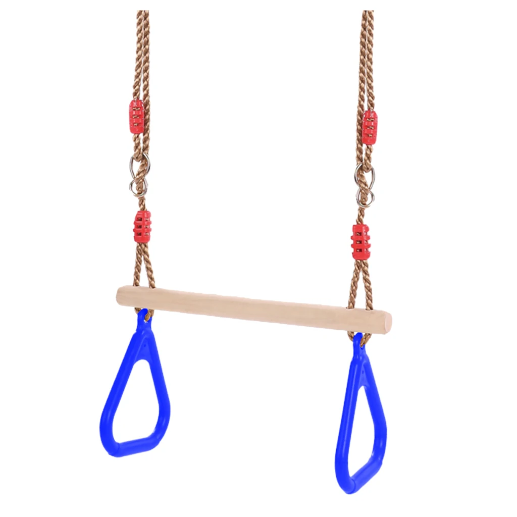 Children Wooden Trapeze Swing With Rings For Indoor Outdoor Fun 3
