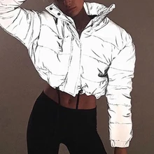 Светоотражающая куртка, зимняя теплая парка, модная верхняя одежда на молнии, Женское пальто большого размера с подкладкой,, женская сексуальная короткая верхняя повседневная куртка