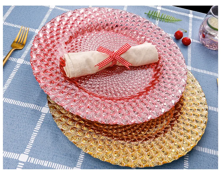 Natural detox zhi li New Style Creative Glass Plate Electroplated Hotel for Western-style Placemat Plate Household Ornament Glas