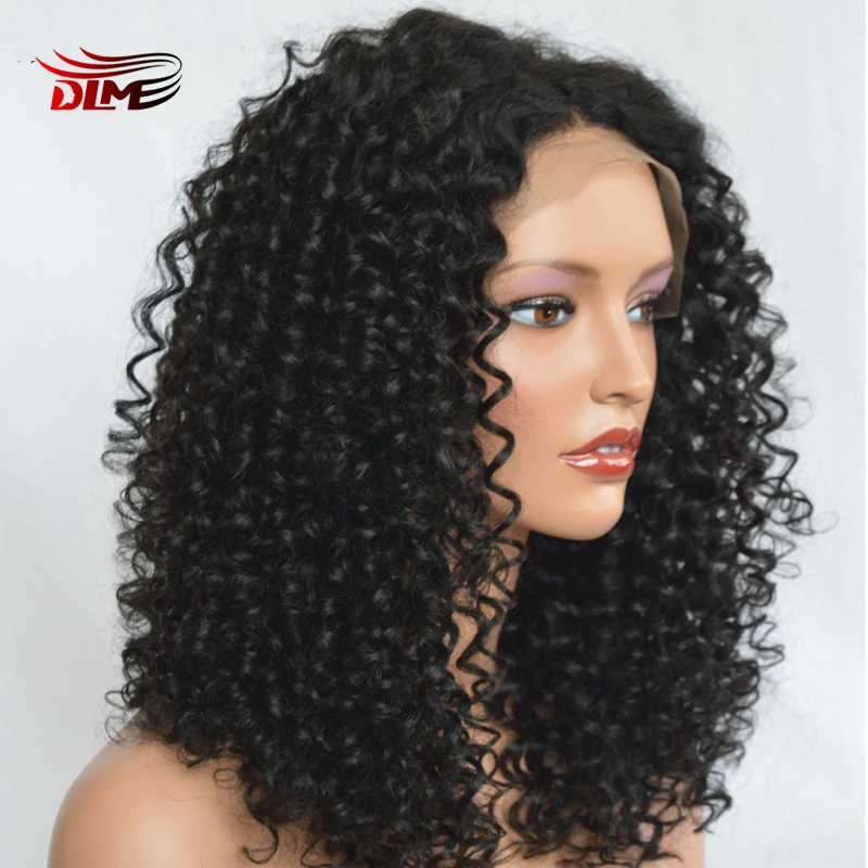 

DLME Black Afro Kinky Curly Synthetic Lace Front Wig Long Black Kinky Curly Wig For Black Women Heat Resistant Hair