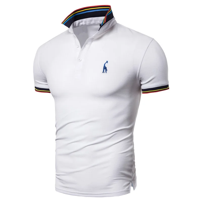 Polo de algodón para hombre, camisa de manga corta con bordado de ciervo sólido, a la moda, de jirafa, 2020