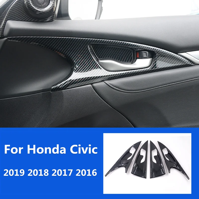 

For Honda Civic 2019 2018 2017 2016 Car Interior Door Handle Trim Frame 4 Pcs/set ABS Carbon Fiber Style Decoration Accessories