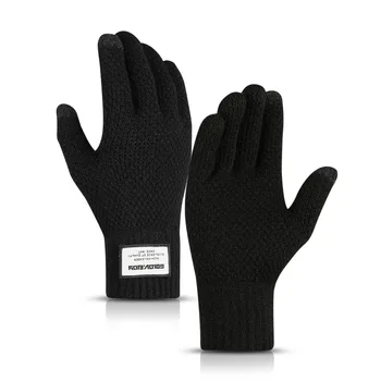 

Winter Knit Gloves For Men Touch Screen Black Acrylic Outdoor Driving Thickened Warm And Plush Soft Lining Elastic Cuffs Mittens