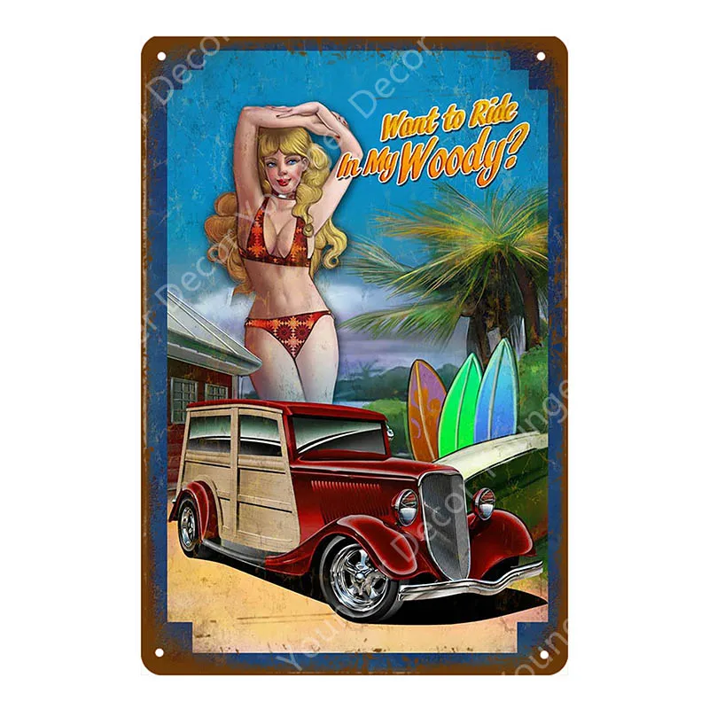Винтажная Соблазнительная девушка с легковой автомобиль автобус грузовик постер с поездом сексуальные дамские металлические знаки для гаража Декор стены Бар Паб Клуб Ретро-табличка YI-014 - Цвет: YD8608EI