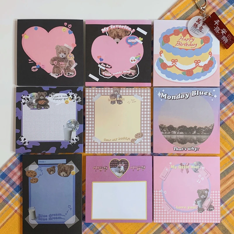 50 Sheets Ins Hot American retro style cute bear Mini Portable Notepad Diary Book Exercise Book Papelaria School Office Supply