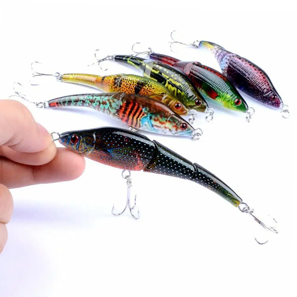 9.5cm Painted 3 Sections VIB 3D Eyes Bionic Fishing Hard Lure Bait with Hooks fake bait for fishing | Спорт и развлечения