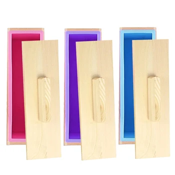 

Handmade soap mold rectangular wooden box silicone mold wooden cover three in one toast mold diy tool Silicone Soap Mold new