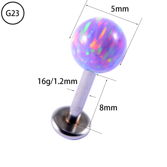 Purple Opal Stone Ear Tragus Cartilage Stud Industrial Conch Daith Ring Nose Lip Nipple Tongue Barbell Piercing Jewelry