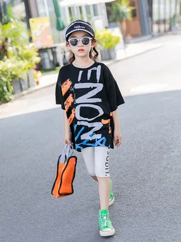 

Girls short-sleeved t-shirt 2020 summer new foreign children's clothing big children's summer cotton loose jacket tide