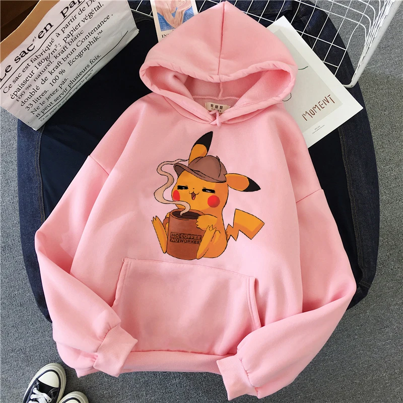 Покемон куртка Пикачу с капюшоном Забавный Pika Kawaii толстовка одежда 90s Ullzang Harajuku одежда с покемоном Пуловеры мультфильм для мужчин и женщин