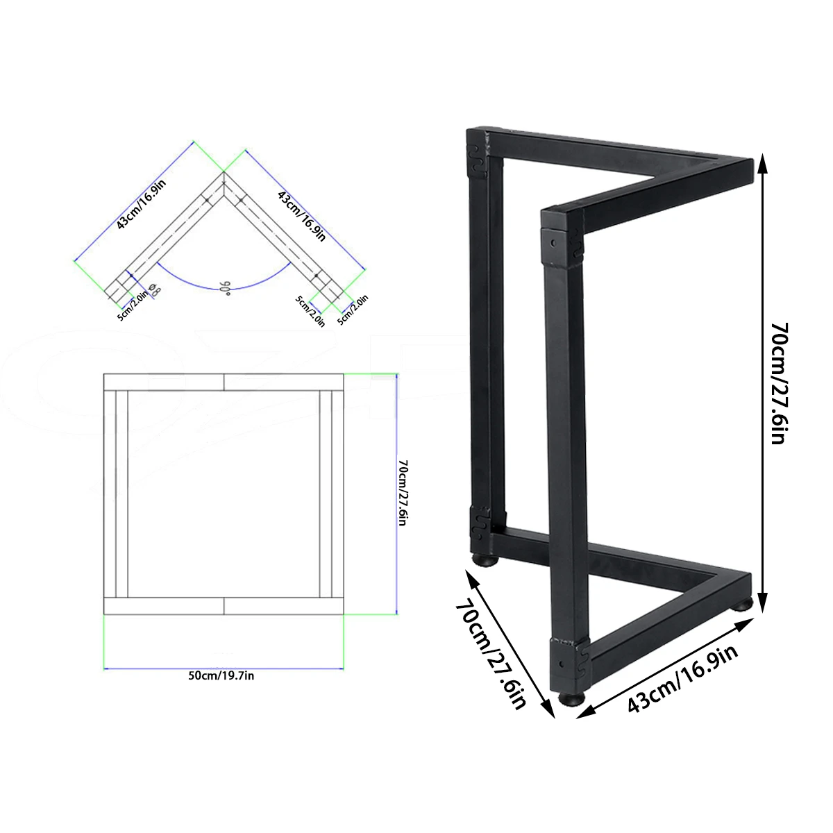 X-shaped - Conjunto de 2 pés de mesa em aço revestido a pó em forma de 'x'.  Cor preta. Altura do chão 71cm