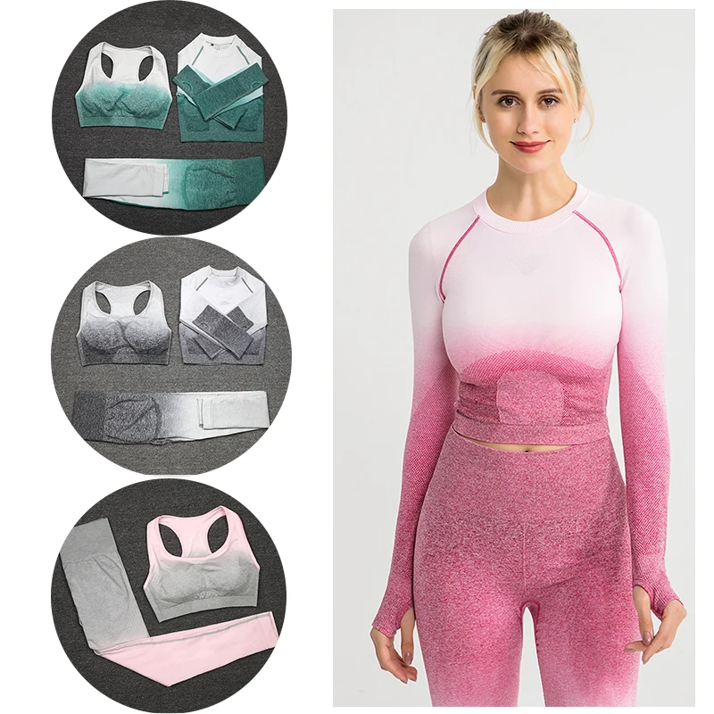 Women Sportswear Leggings Bra Set 3PCS Seamless Workout Bra Leggings And Top Long-sleeved Exercise Gym Suit Dropship Women Sportswear Leggings Bra Set 3PCS Seamless Workout Bra Leggings And Top Long-sleeved Exercise Gym Suit Dropship