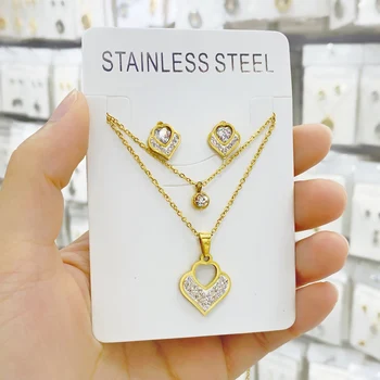 

Stainless steel jewelry Set Heart Earrings Gold Color Stellux Crystals Heart Pendant Necklace for Valentine's Day Gift of Love