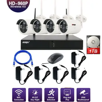 

Anspo 4CH Wifi NVR 960P HD Outdoor Wireless Security Camera System with 1TB HDD