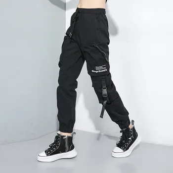 

Multi Pockets Cargo Pants 2019 New Autumn High Elastic Waist Black Fitness Loose Pants Women Trousers Fashion LT419S30
