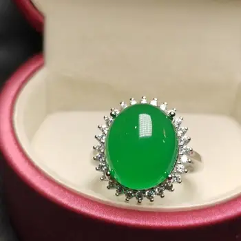 

925 Pure Silver Natural All Green Jade Ring Woman Adjustable
