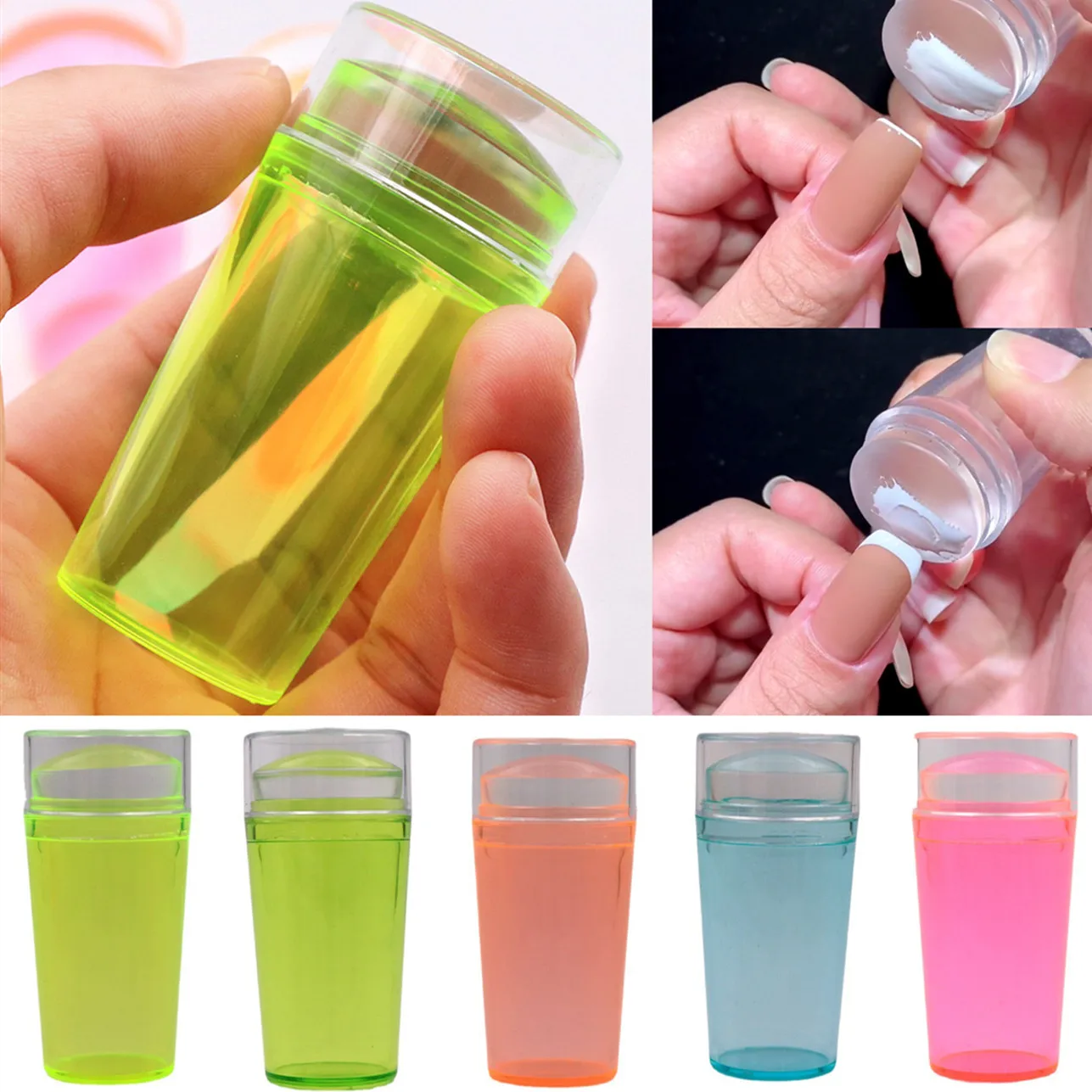 1Pc Soft DIY French Nail Jelly Seal Kit Pink Green Silicone Stamper For Nails Design With Print Scraper Gummy NEW&amp2 | Красота и
