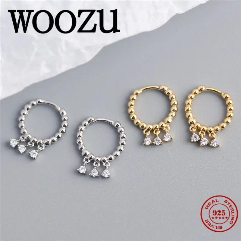 WOOZU натуральная 925 Стерлинговое Серебро Круглый Циркон Tassel Pendant Висячие серьги