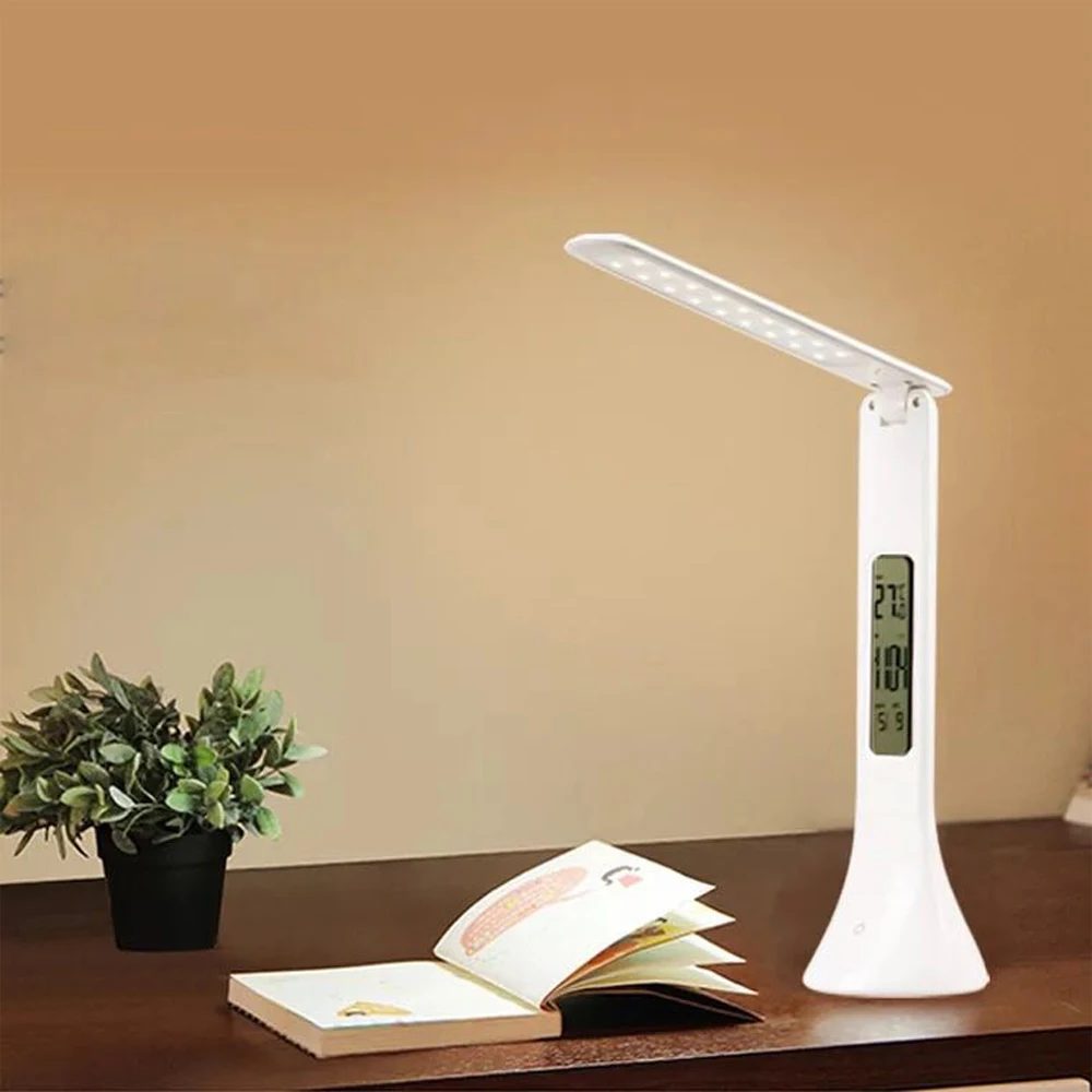 Светодиодный настольная лампа для чтения, лампа для экрана, настольная лампа с календарем, Температурное время, 3 уровня, с регулируемой яркостью, для ухода за глазами, светодиодный ночник