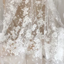 1 ярд в горошек с белыми прозрачными блестками Цветочная тюль вышивка кружевная ткань по двору, свадебное платье Кутюр кружева