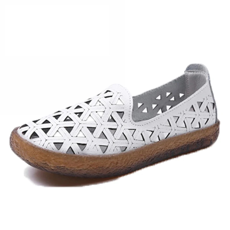 

2021 Summer Platform Shoes Women's Ballet Flats Hollow Out Flat with Shallow Nurse's Shoes Women Genuine Leather Casual Sneakers