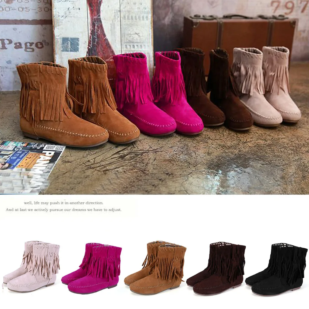 

Tassel Knight Boots Footwear Warm Shoes Ankle Boots for Women Winter Ankle Short Snow Bootie Tassel Roman Stylish Retro BootS