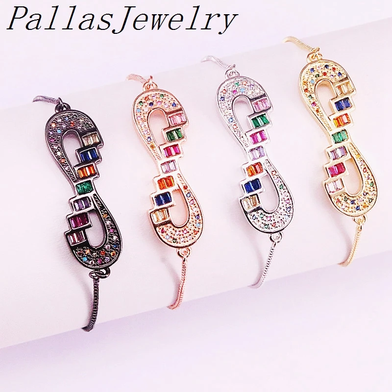 10 шт. Мода Cz цирконий горка цепи 8 образные украшения Радуга Cz микро мозаичные Браслеты регулируемые для женщин девочек