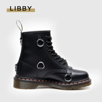 

Design 2020 New Arrival Motorcycle Women Boots Punk Style Metal Decor Black Lace Up Martin Winter Fashion Shoes BIG Size 34-48