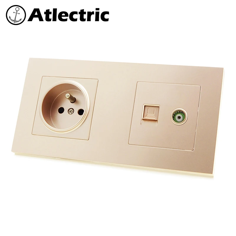 

Atlectric FR Standard Plug Wall Socket RJ45 Computer Data Television Socket Dual RJ45 With TV Outlet Double Socket Plastic Panel