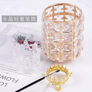 

INS Celebrity Luxury Crown Nail Brush Manicure Embossed Crown Pen Holder Stroke Glass Pen Holder Shelf Displayer Manicure Tools