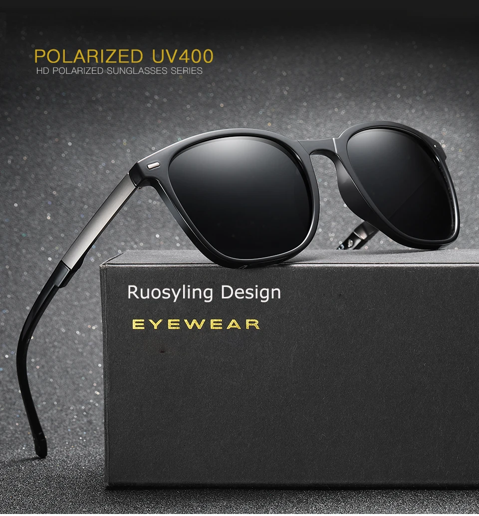 Ruosyling гибкие солнцезащитные очки матовые УФ 400 поляризационные мужские солнцезащитные очки TR сверхлегкие матовые черные Ретро темные очки люксовый бренд