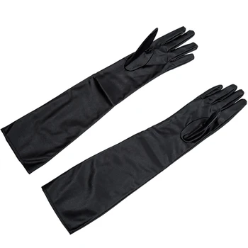 

LJL-Women's/Ladies' Long Soft Artificial Leather Gloves--Black