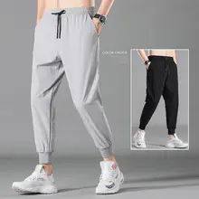 

2020 Joggers Men Summer Thin Sports Pants Streetwear Men Casual Pants Fashion Black Grey Elastic Waist Ankle-Length Pants